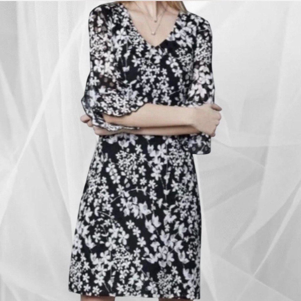 Karl Lagerfeld Black and White Floral Long Sleeve Dress - Picture 2 of 6
